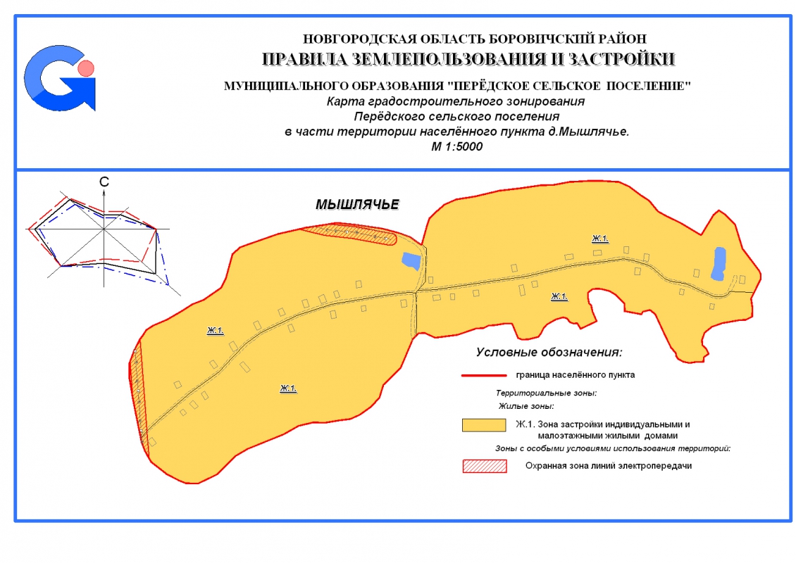 Карта градостроительного зонирования Передского сеольского поселения в части территории населенного пункта д. Мышлячье